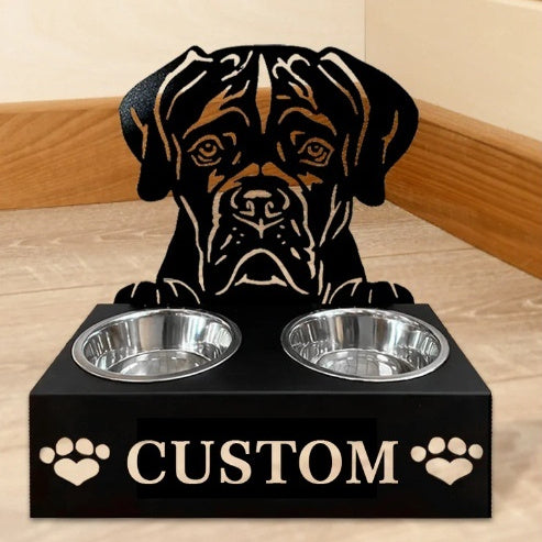 KFX-4752573 Personalized Wrought Iron Dog Food Bowl Rack with Custom Name Option