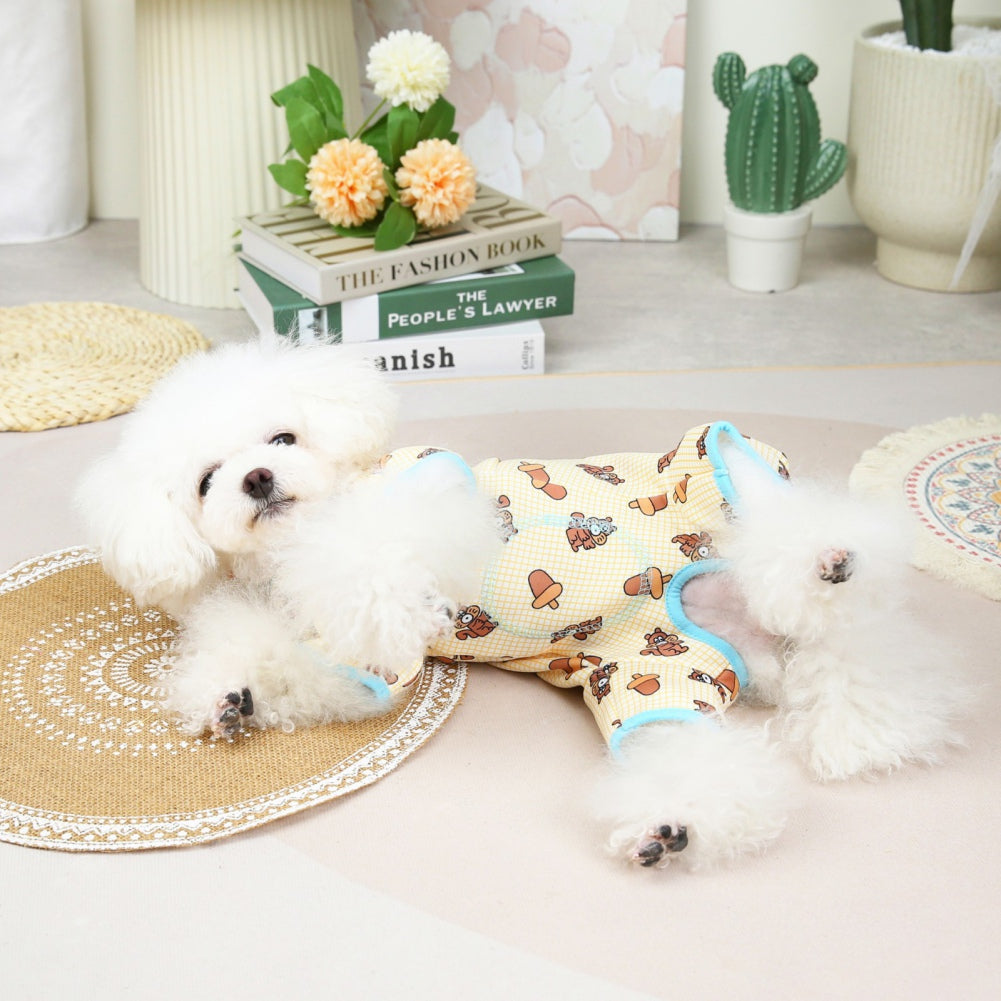 KFX-4752957 Casual Polyester Pet Clothing with Minimalist Print in Blue, Green, and Light Yellow