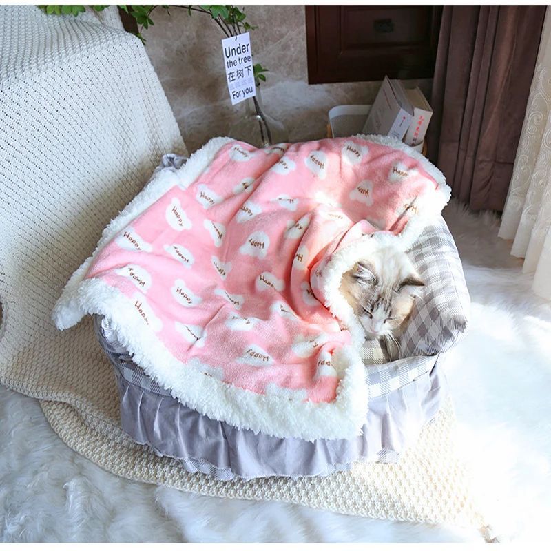 KFX-4753213 Warm Thick Lamb Fleece Pet Blanket - Soft Flannel Cushion for Dogs and Cats in Various Sizes