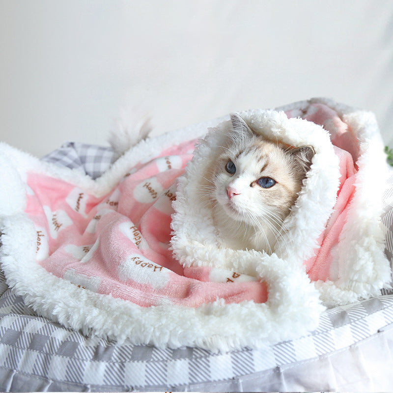 KFX-4753213 Warm Thick Lamb Fleece Pet Blanket - Soft Flannel Cushion for Dogs and Cats in Various Sizes