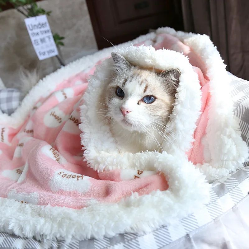 KFX-4753213 Warm Thick Lamb Fleece Pet Blanket - Soft Flannel Cushion for Dogs and Cats in Various Sizes