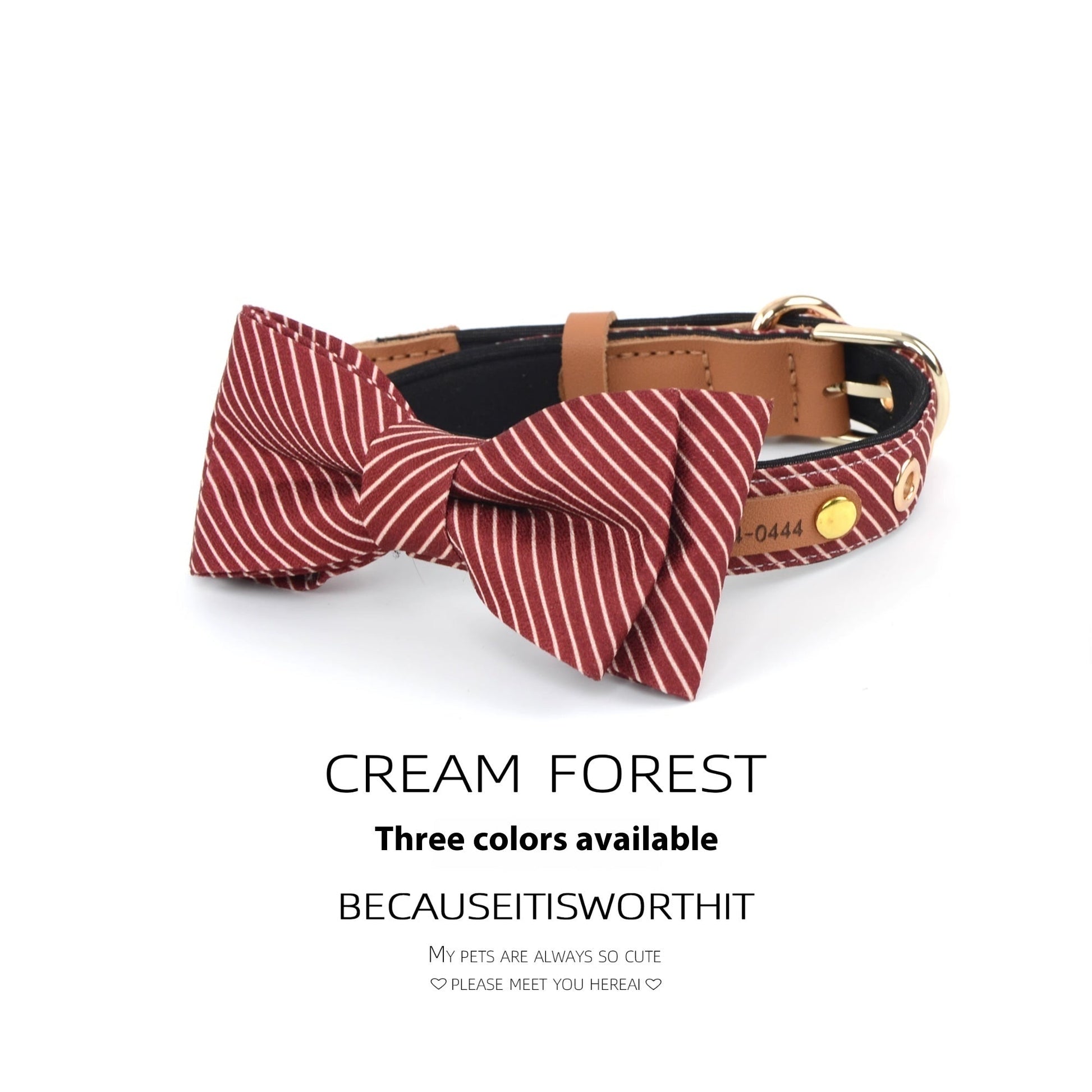 KFX-4754365 Detachable Bow Dog Collar in White, Wine Red, and Dark Blue - Personalized Options Available
