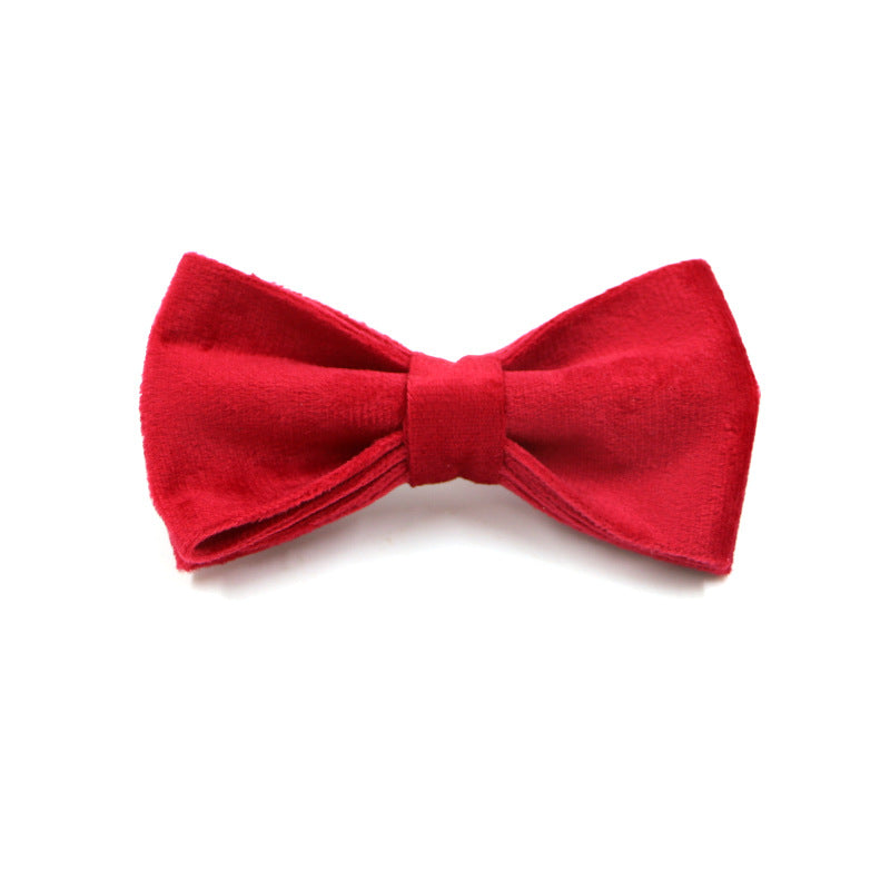 KFX-4756157 Red Thick Velvet Pet Collar and Leash Set with Gold Buckle and Bow Tie for Christmas
