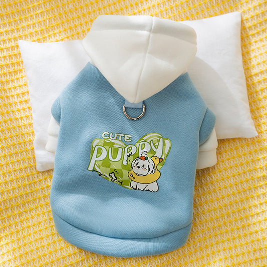 KFX-4756925 Cute Cartoon Dog Hoodie with Drawstring and Hood for Small and Medium Pets