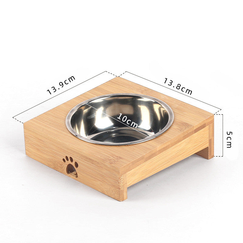 KFX-4758333 Bamboo Frame Double Bowl Set for Cats and Small Dogs - Ceramic and Stainless Steel