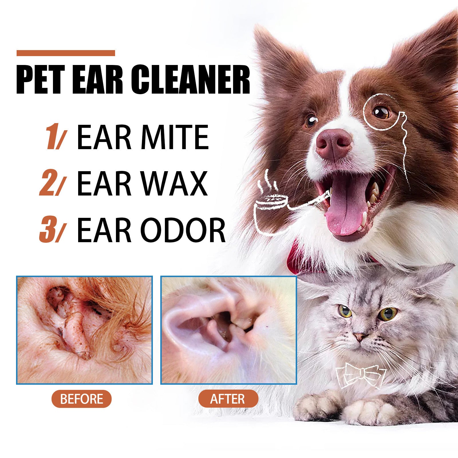 KFX-4759997 Ear Mite and Earwax Cleaner with Deodorizing Drops for Pets, 50ml