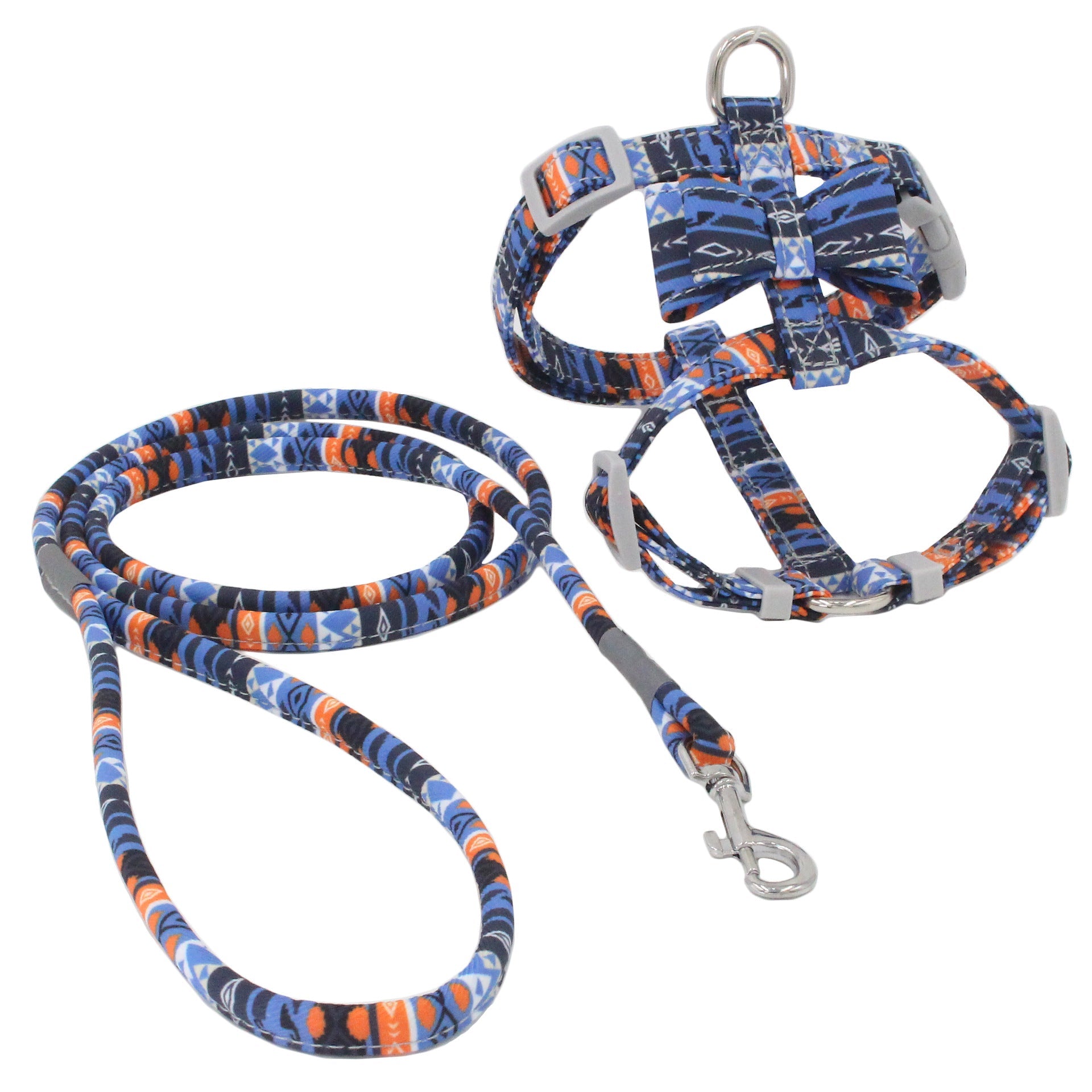 KFX-4761405 Comfortable Cat Harness Set with Printed Design - Adjustable Chest Strap and Traction Rope