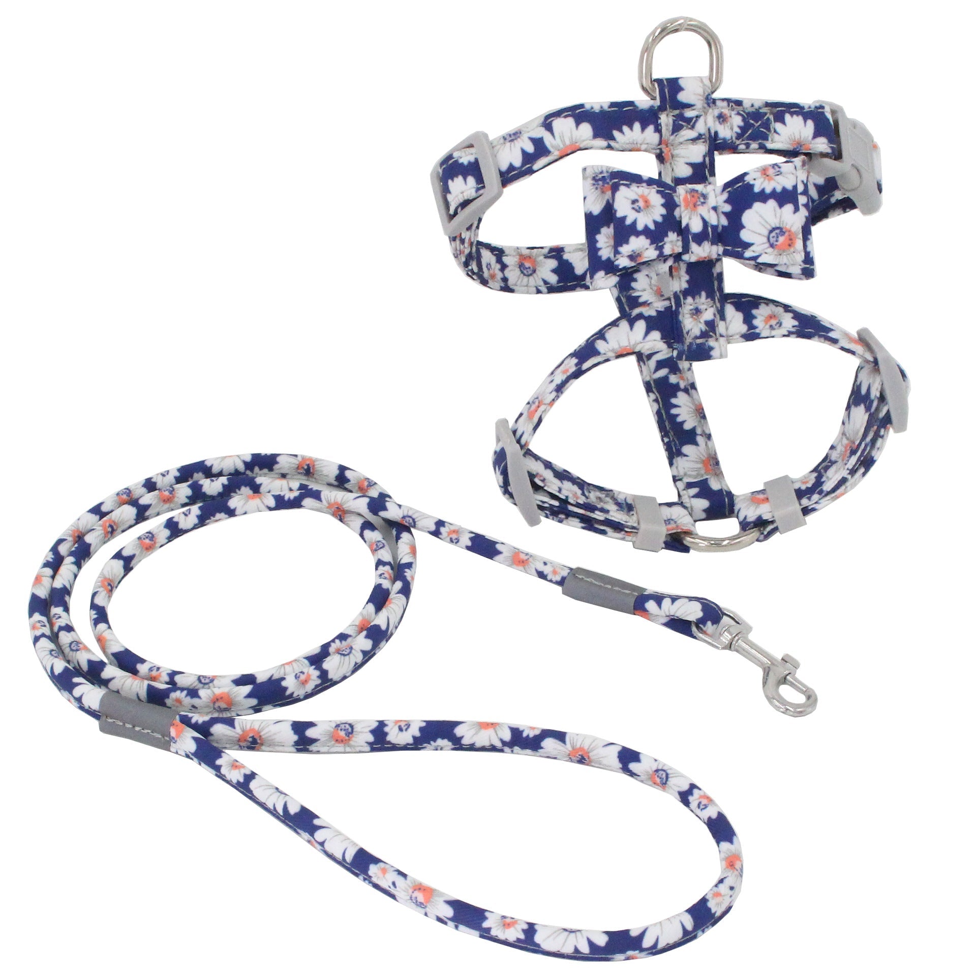 KFX-4761405 Comfortable Cat Harness Set with Printed Design - Adjustable Chest Strap and Traction Rope