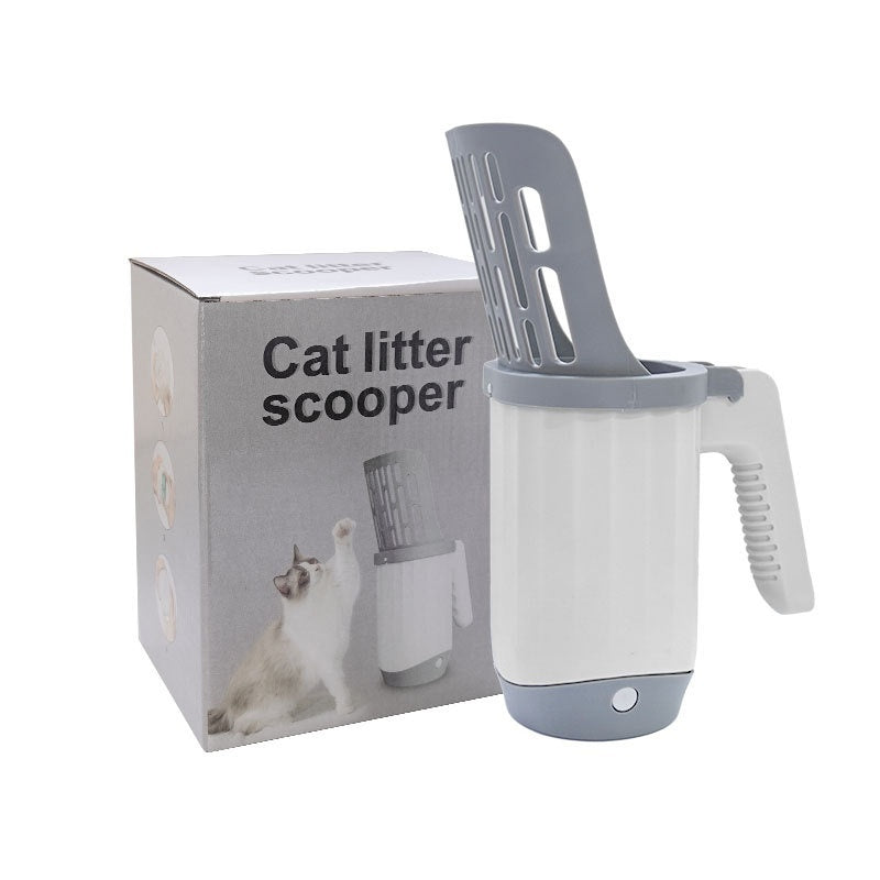 KFX-4763581 Cat Litter Cleaning Tool - Gray Plastic Cat Scoop with Integrated Spatula