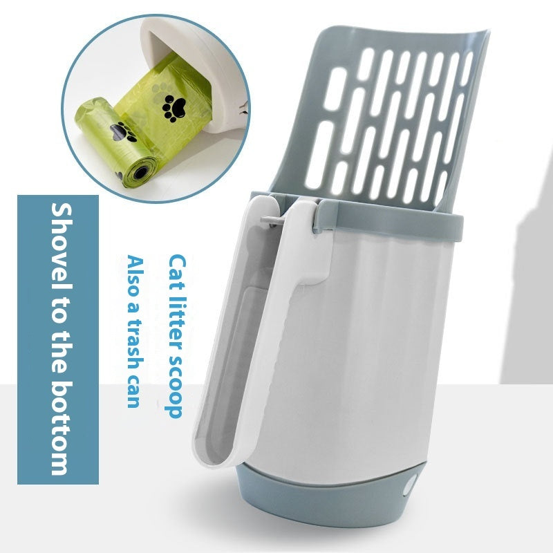 KFX-4763581 Cat Litter Cleaning Tool - Gray Plastic Cat Scoop with Integrated Spatula