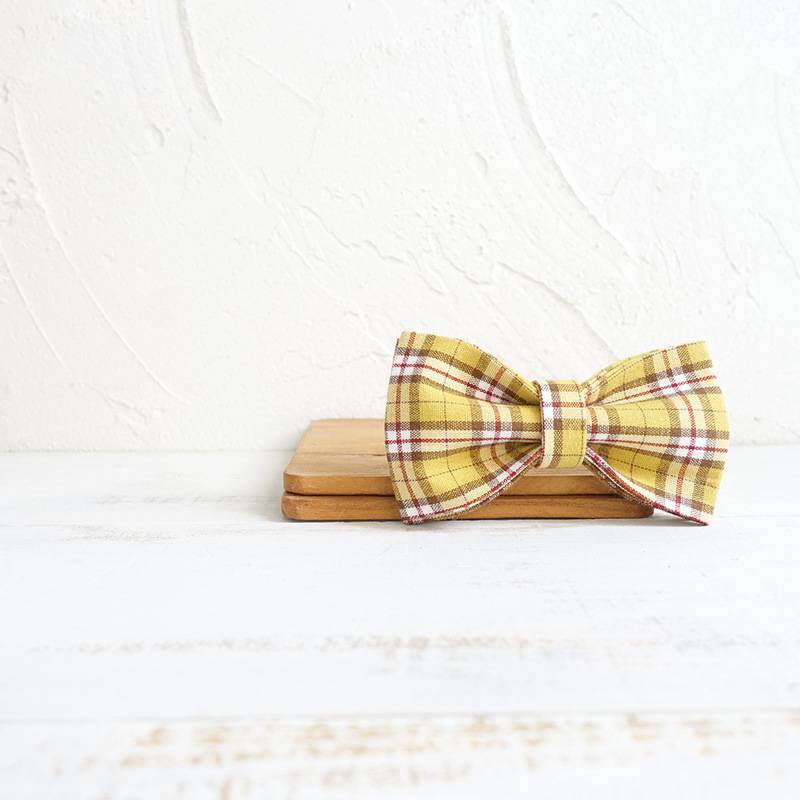 KFX-4764093 Lemon Check Handmade Dog Bow Tie Collar - Polyester, Multiple Sizes Available