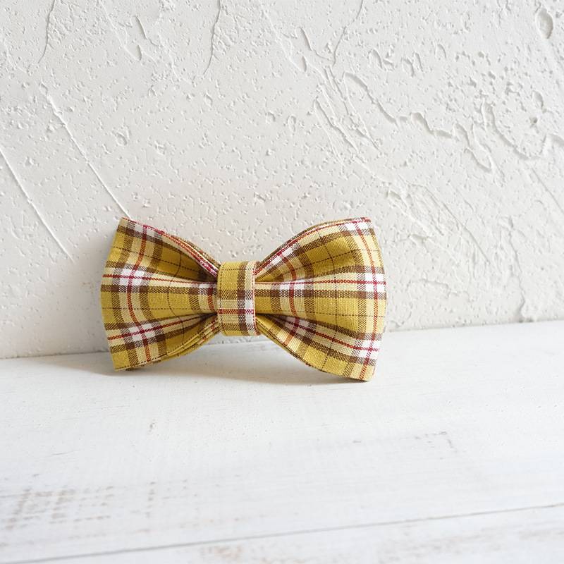 KFX-4764093 Lemon Check Handmade Dog Bow Tie Collar - Polyester, Multiple Sizes Available