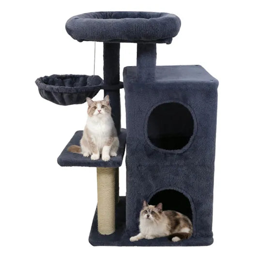 KFX-4767549 Dark Gray Multi-Level Cat Tree with 2-Tier Condo, Sisal Scratching Posts, and Anti-Toppling Device
