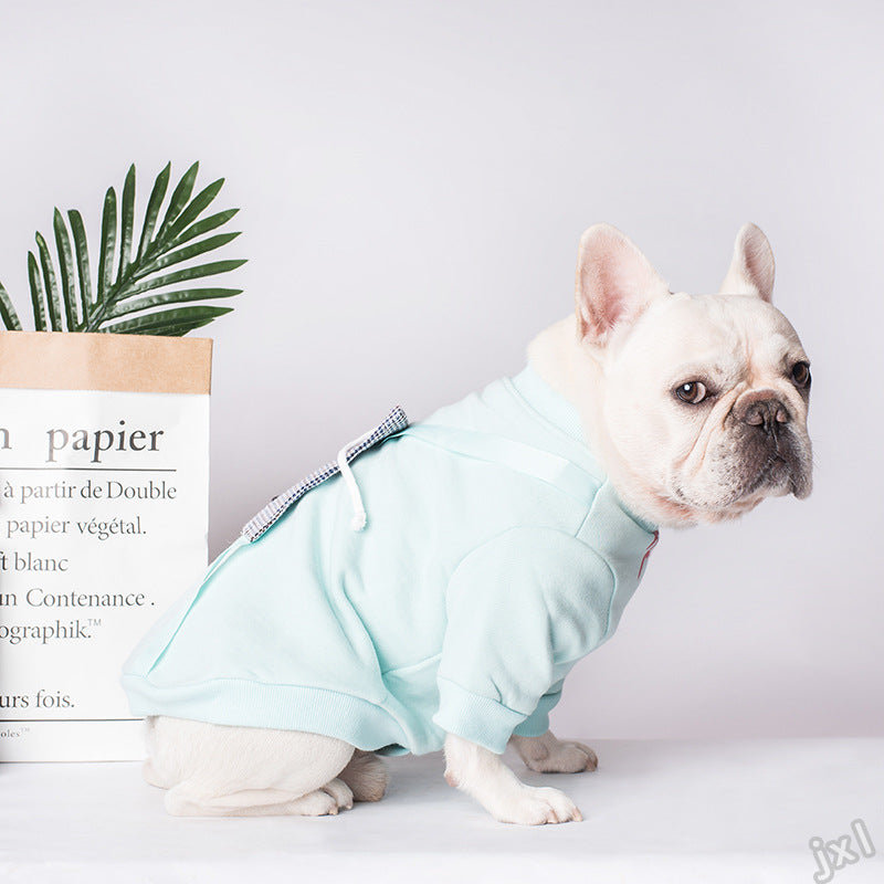 KFX-4768445 Casual Hooded Sweater with Pockets for Dogs in Light Blue, Navy Blue, and Pink