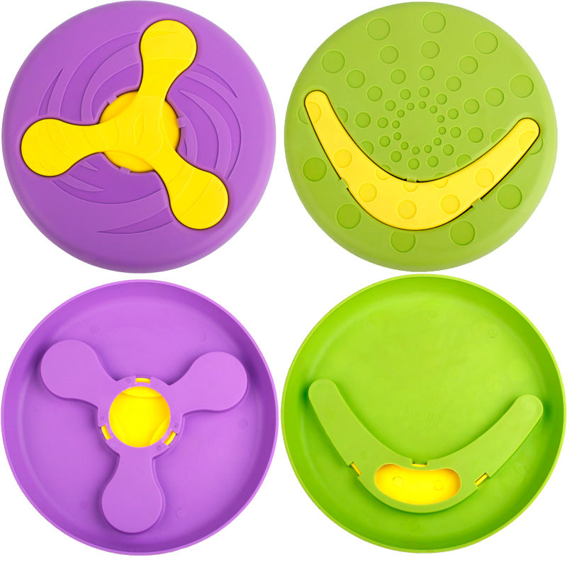 KFX-4768701 Durable Bite-Resistant UFO Toy for Pet Training - Plastic, 23.5cm Diameter, Purple & Green