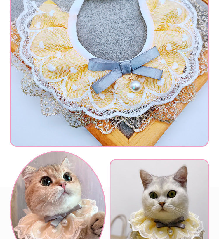 KFX-4769853 Cat Bib with Lace Trim - Cotton Polyester Saliva Towel - Universal Princess Style