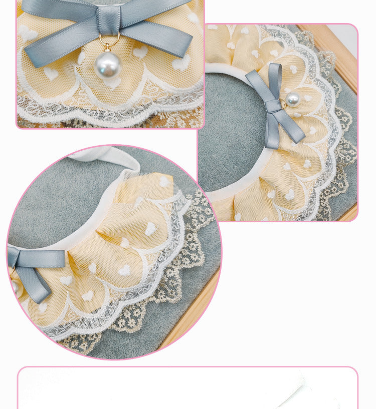 KFX-4769853 Cat Bib with Lace Trim - Cotton Polyester Saliva Towel - Universal Princess Style