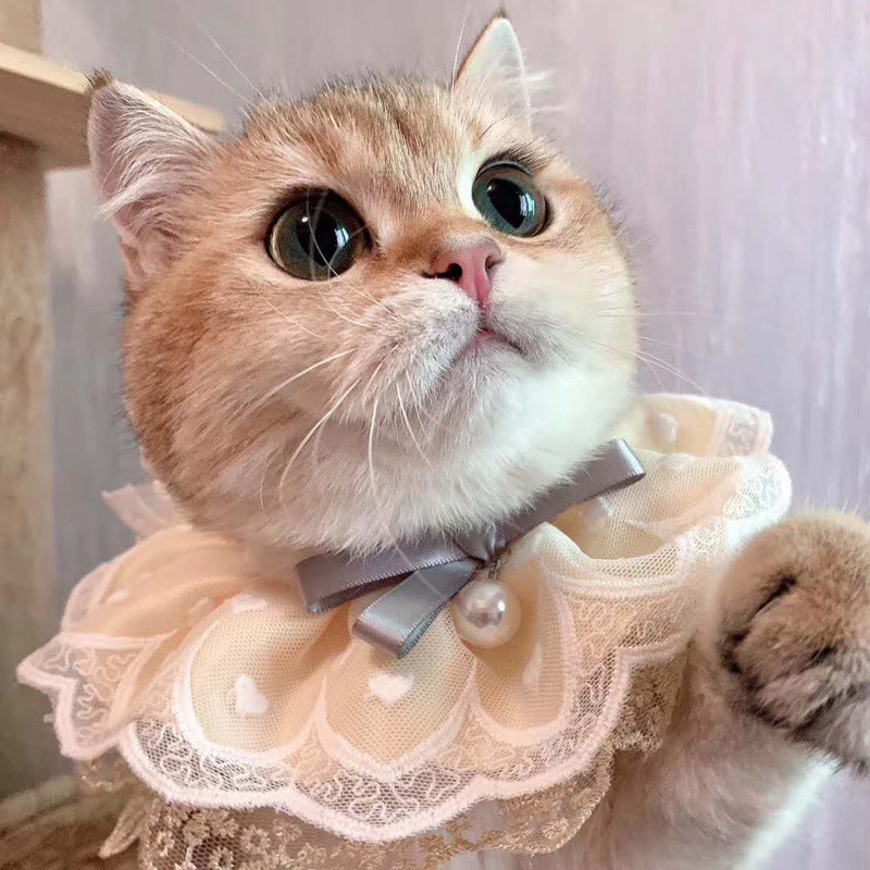 KFX-4769853 Cat Bib with Lace Trim - Cotton Polyester Saliva Towel - Universal Princess Style