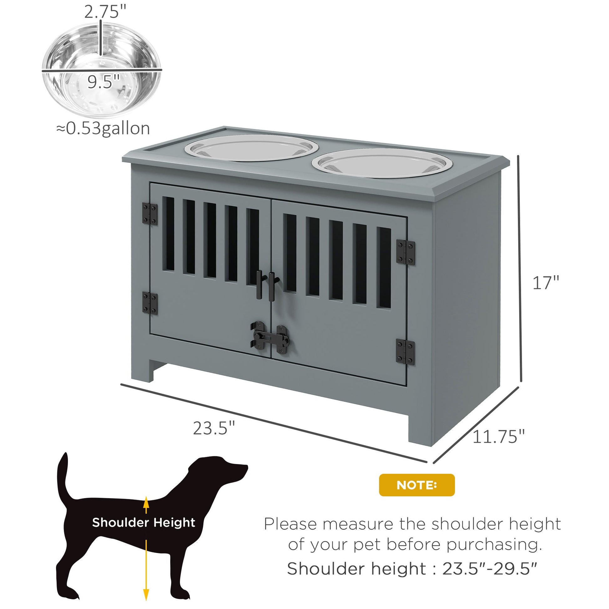 KFX-4773821 Gray Dog Food Storage Cabinet with Bowls and Feeding Station for Large Dogs