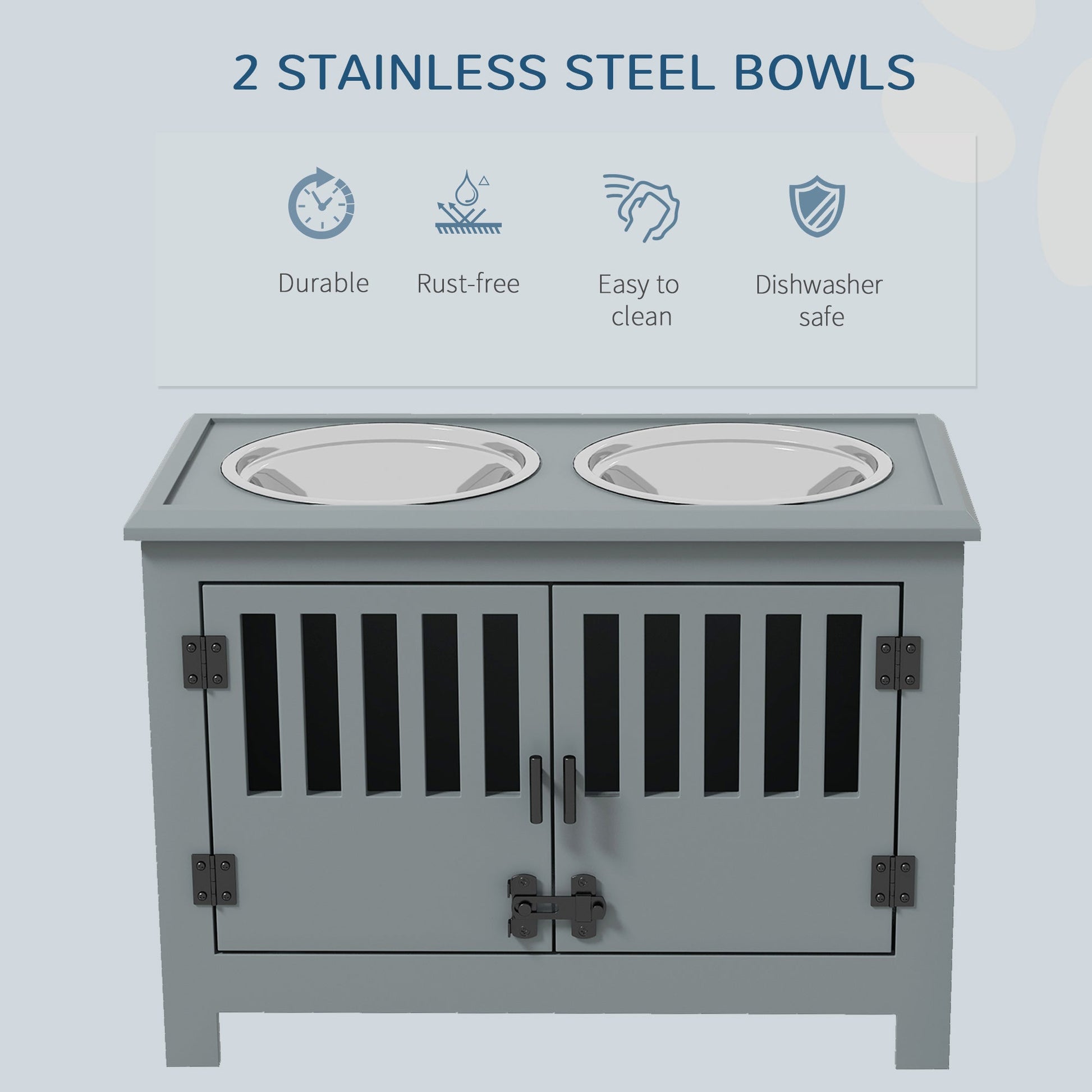 KFX-4773821 Gray Dog Food Storage Cabinet with Bowls and Feeding Station for Large Dogs