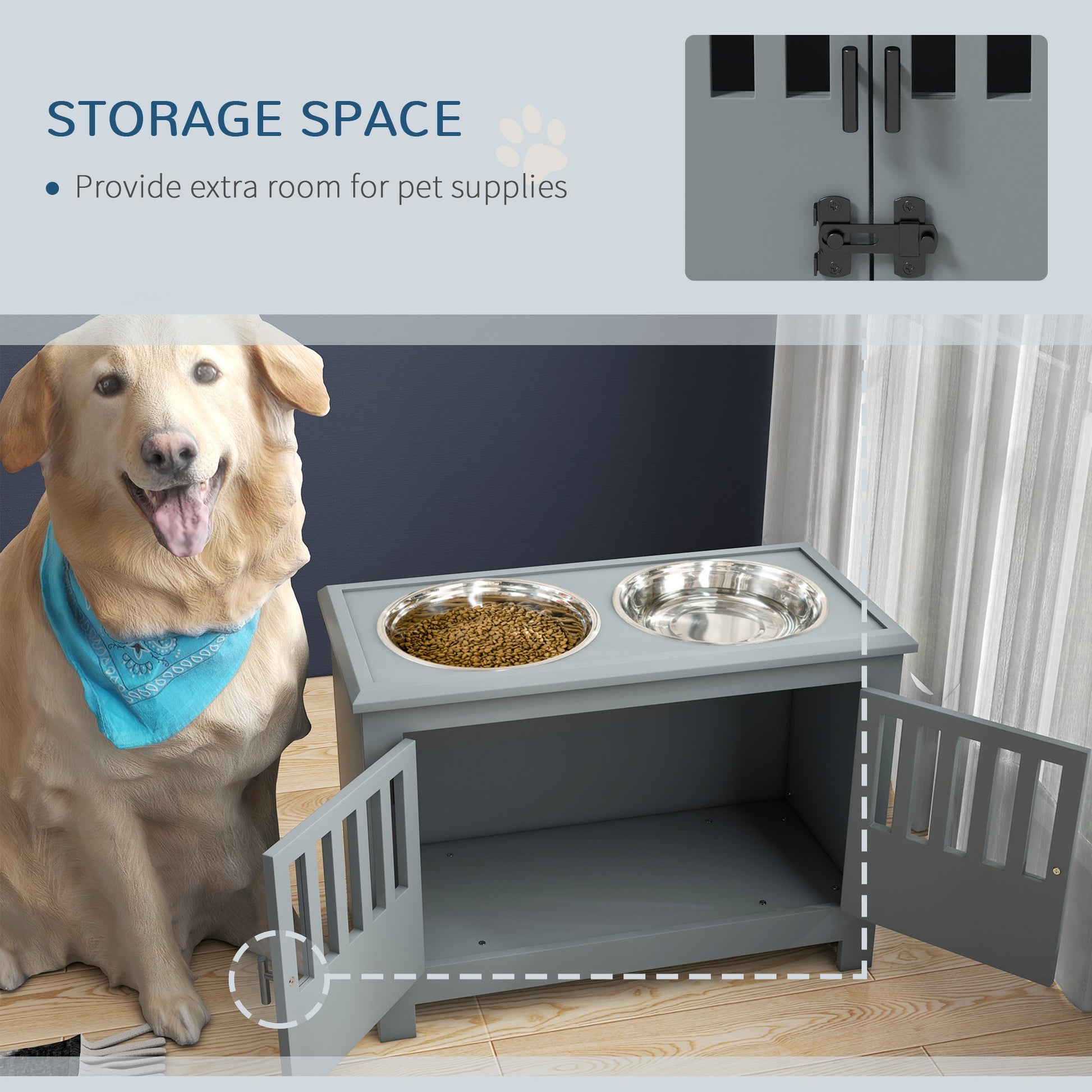 KFX-4773821 Gray Dog Food Storage Cabinet with Bowls and Feeding Station for Large Dogs