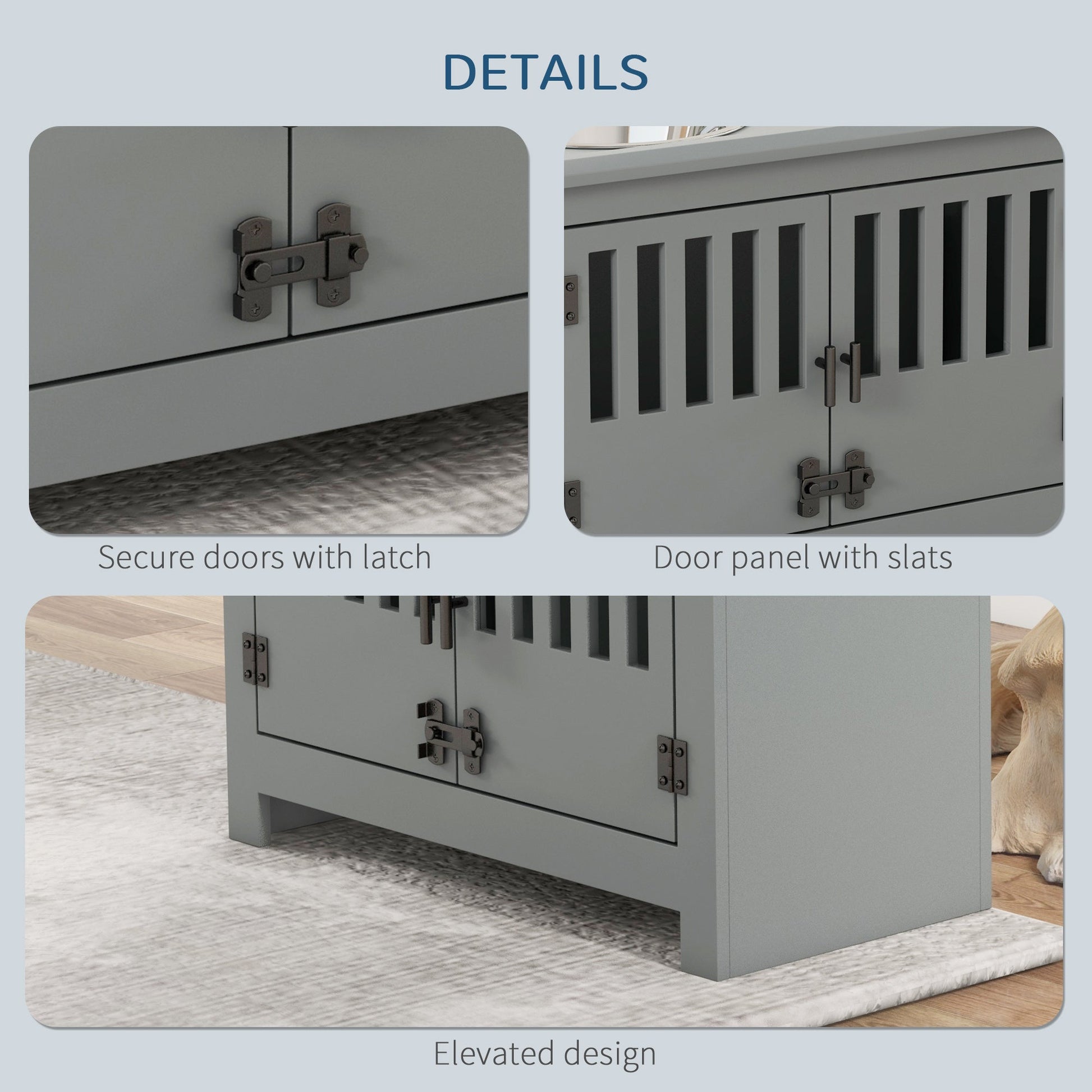 KFX-4773821 Gray Dog Food Storage Cabinet with Bowls and Feeding Station for Large Dogs