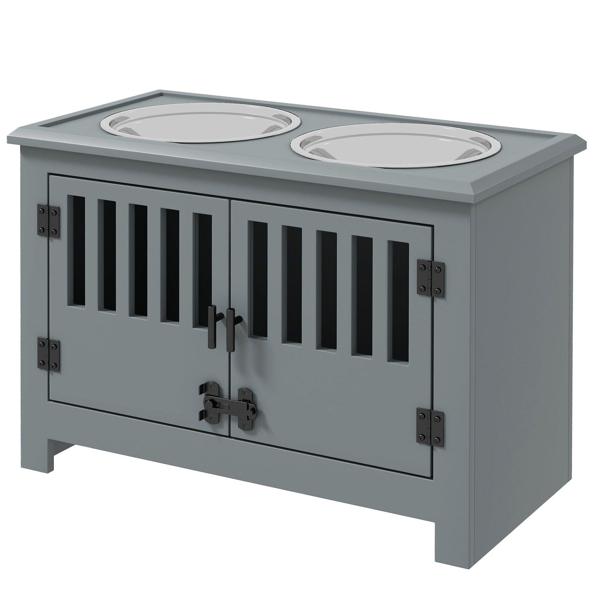 KFX-4773821 Gray Dog Food Storage Cabinet with Bowls and Feeding Station for Large Dogs