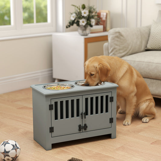 KFX-4773821 Gray Dog Food Storage Cabinet with Bowls and Feeding Station for Large Dogs