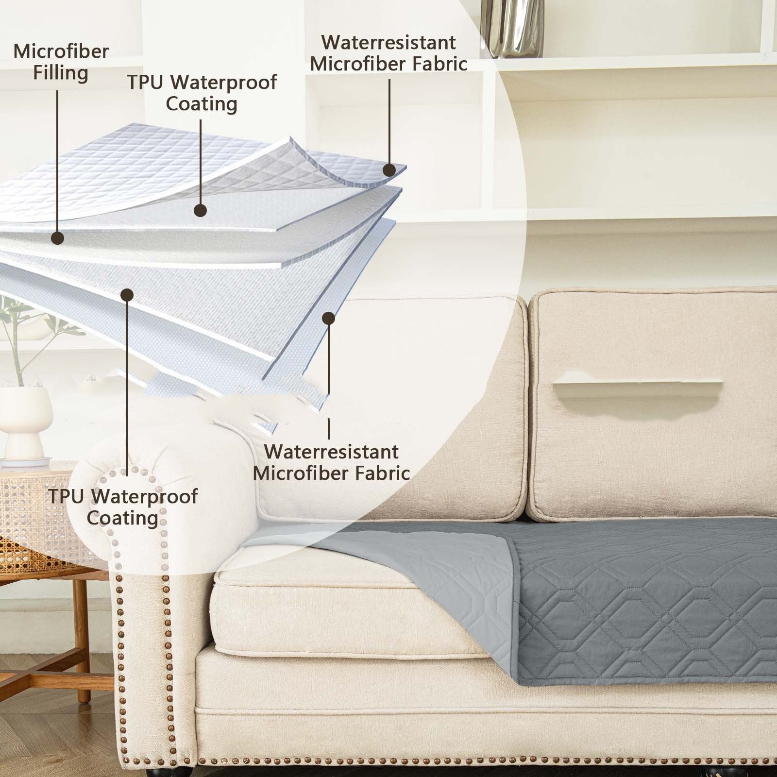 KFX-4775485 Double-Sided Waterproof Pet Sofa Cushion in Dark Gray, Light Gray, and Khaki Beige - Multiple Sizes Available