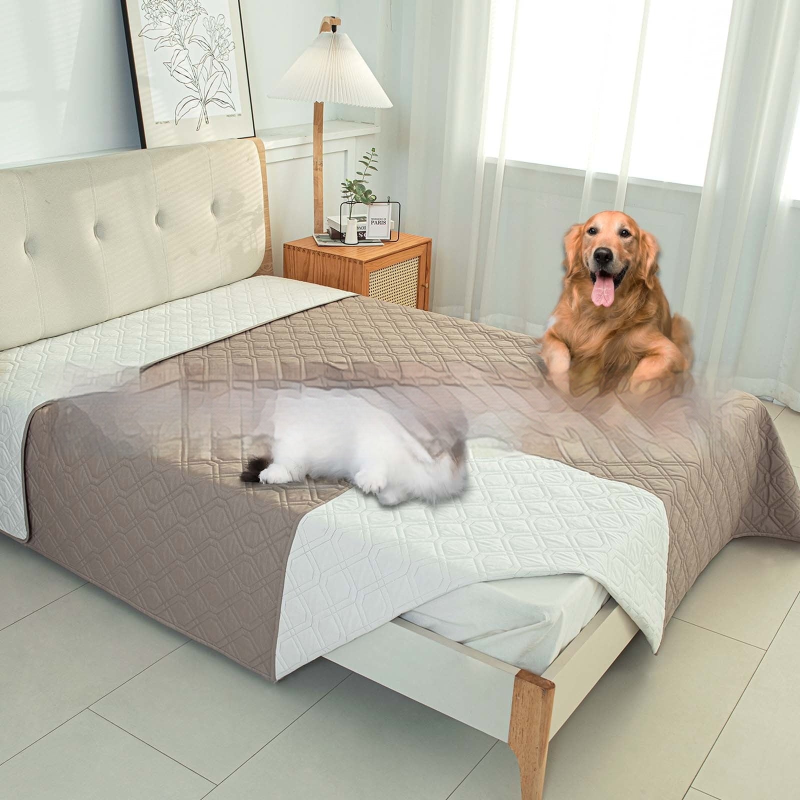 KFX-4775485 Double-Sided Waterproof Pet Sofa Cushion in Dark Gray, Light Gray, and Khaki Beige - Multiple Sizes Available