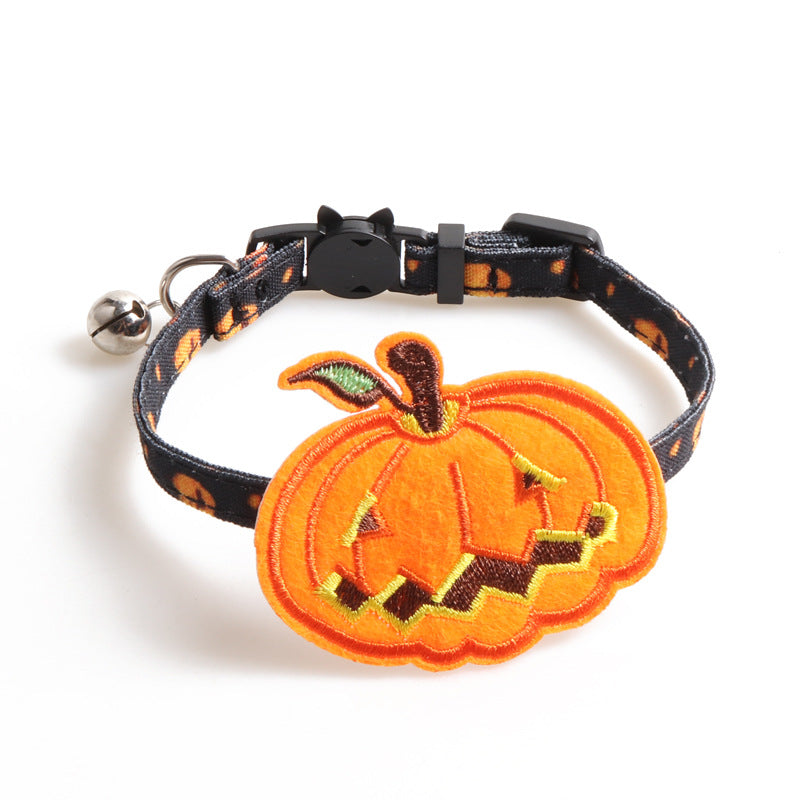 KFX-4775613 Halloween Cat Collar in Black/Purple with Pumpkin Design, 28CM Adjustable ClothAccessoire