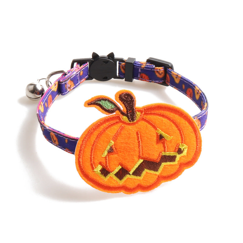 KFX-4775613 Halloween Cat Collar in Black/Purple with Pumpkin Design, 28CM Adjustable ClothAccessoire