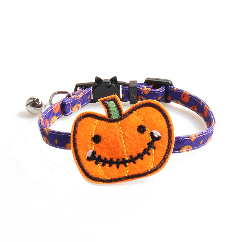 KFX-4775613 Halloween Cat Collar in Black/Purple with Pumpkin Design, 28CM Adjustable ClothAccessoire
