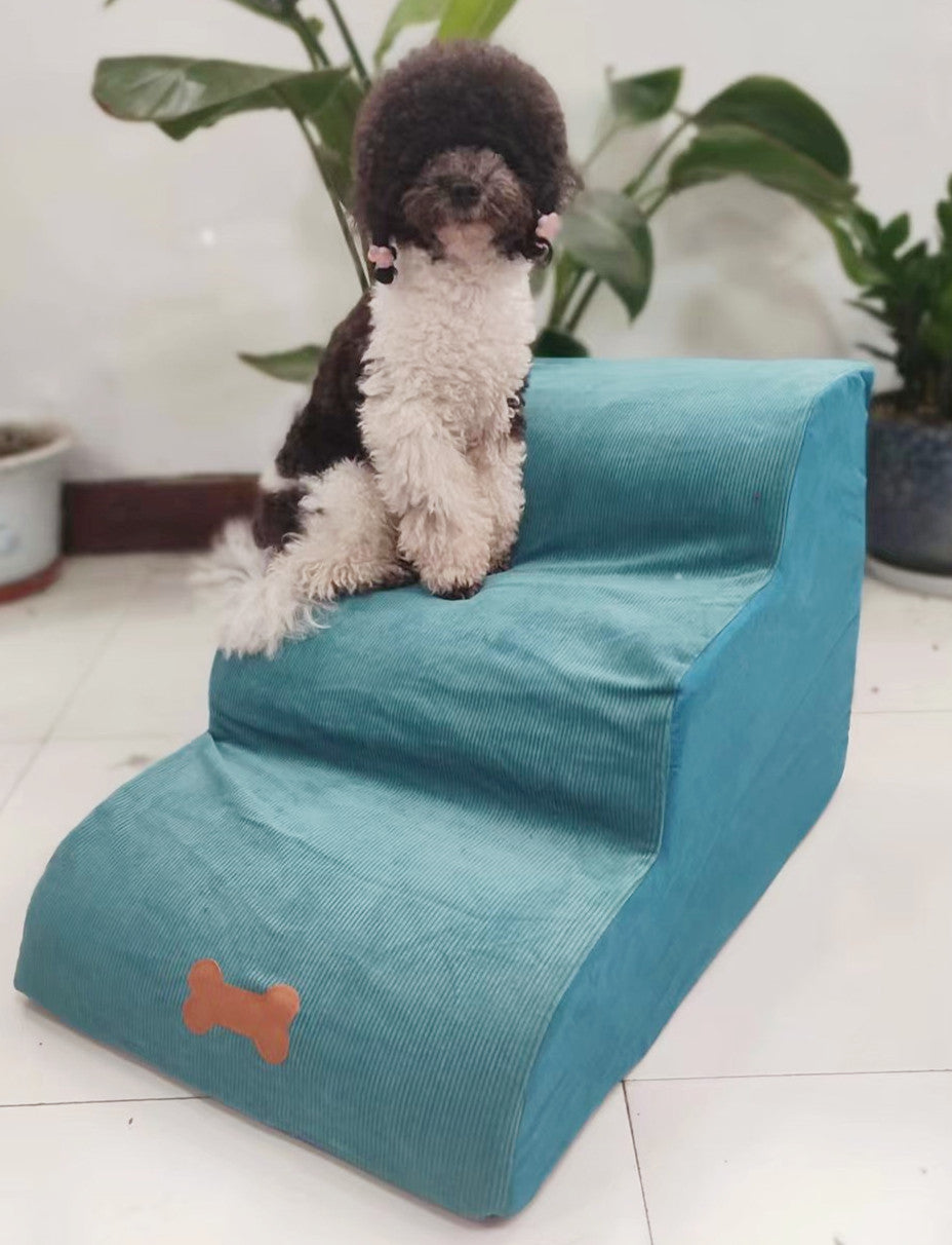 KFX-4776893 Washable Pet Stairs with Removable Flannel Cushion - 3-Tiered Soft Sponge Ladder for Small Dogs