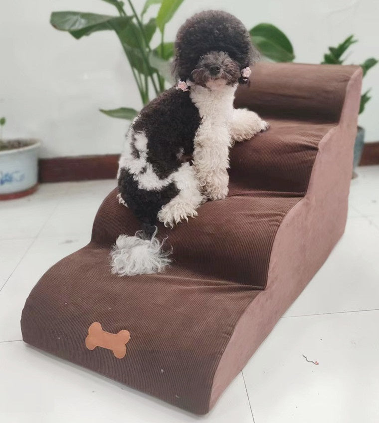 KFX-4776893 Washable Pet Stairs with Removable Flannel Cushion - 3-Tiered Soft Sponge Ladder for Small Dogs