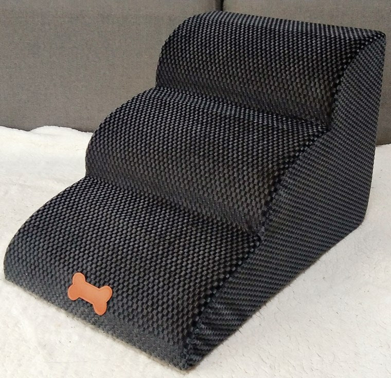 KFX-4776893 Washable Pet Stairs with Removable Flannel Cushion - 3-Tiered Soft Sponge Ladder for Small Dogs