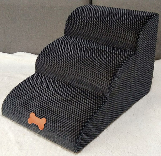 KFX-4776893 Washable Pet Stairs with Removable Flannel Cushion - 3-Tiered Soft Sponge Ladder for Small Dogs