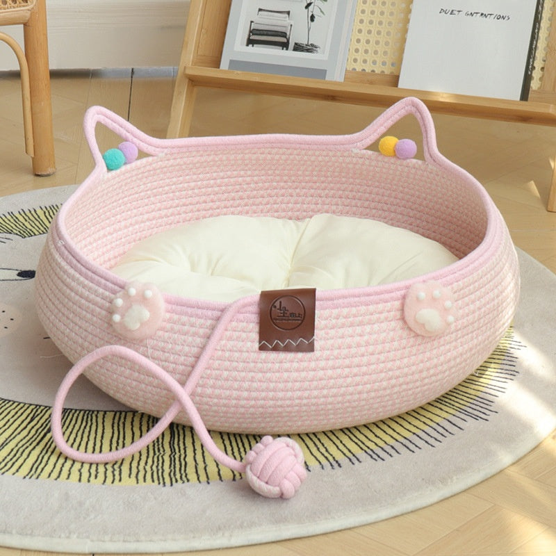 KFX-4777661 Bamboo Weaving Cat Kennels with Cotton Pad, Ideal for Pets in Various Styles and Sizes