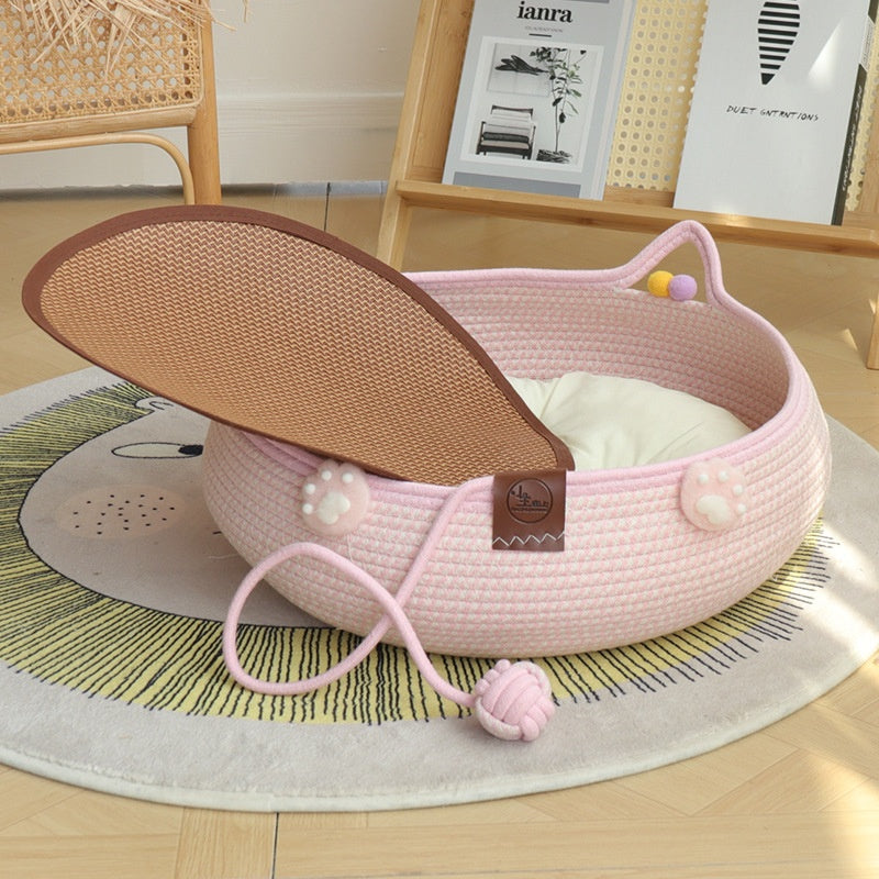 KFX-4777661 Bamboo Weaving Cat Kennels with Cotton Pad, Ideal for Pets in Various Styles and Sizes