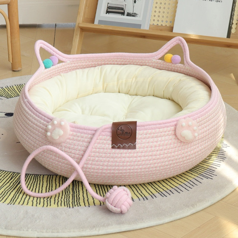 KFX-4777661 Bamboo Weaving Cat Kennels with Cotton Pad, Ideal for Pets in Various Styles and Sizes