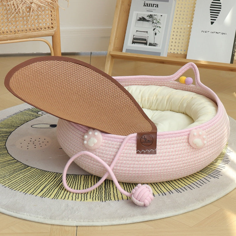 KFX-4777661 Bamboo Weaving Cat Kennels with Cotton Pad, Ideal for Pets in Various Styles and Sizes