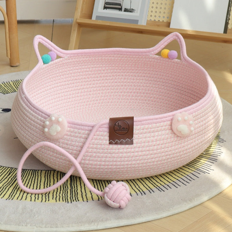 KFX-4777661 Bamboo Weaving Cat Kennels with Cotton Pad, Ideal for Pets in Various Styles and Sizes