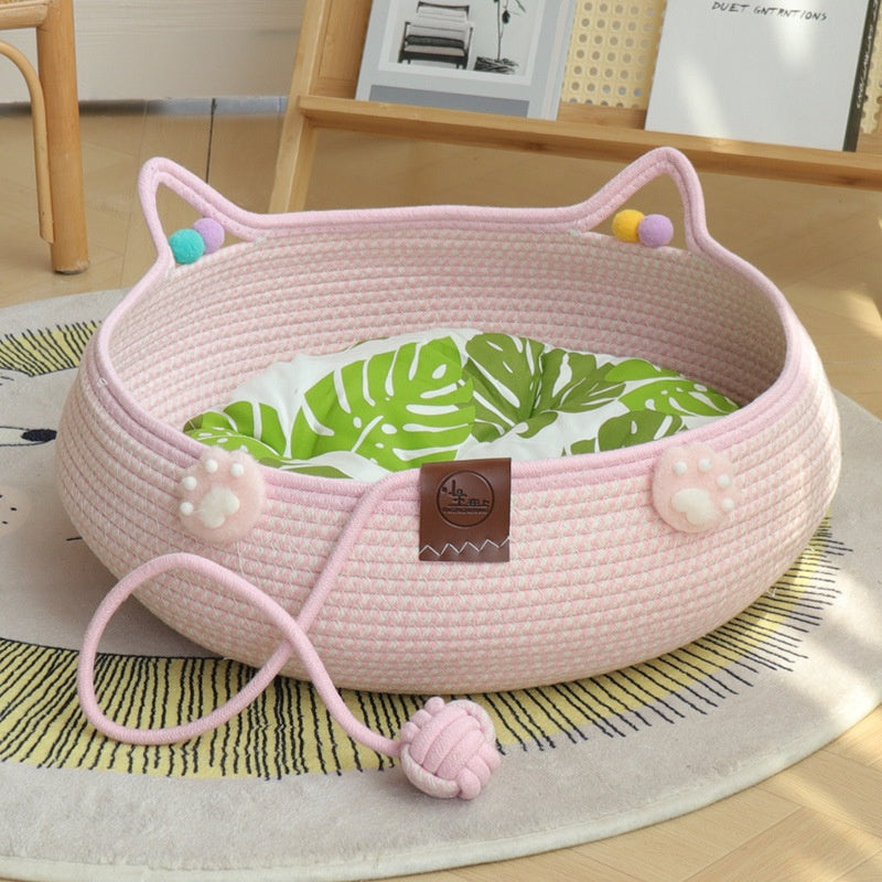 KFX-4777661 Bamboo Weaving Cat Kennels with Cotton Pad, Ideal for Pets in Various Styles and Sizes