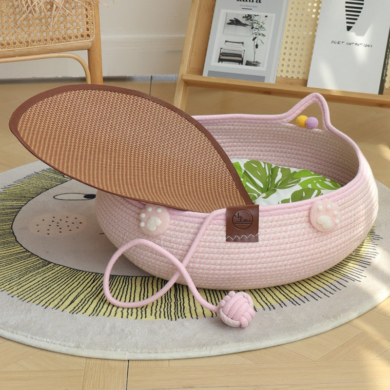 KFX-4777661 Bamboo Weaving Cat Kennels with Cotton Pad, Ideal for Pets in Various Styles and Sizes