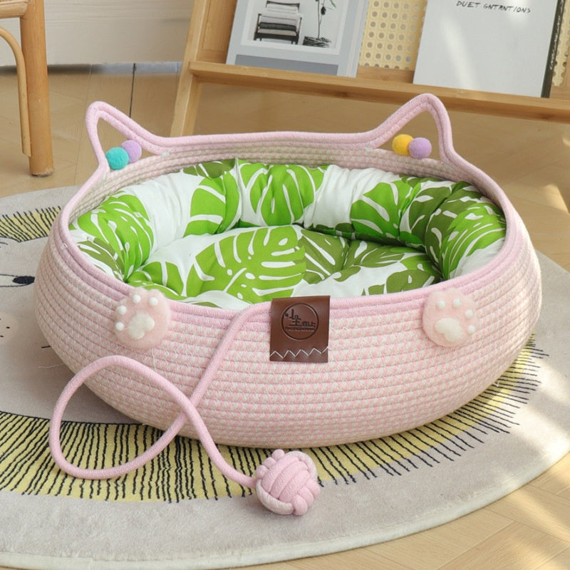 KFX-4777661 Bamboo Weaving Cat Kennels with Cotton Pad, Ideal for Pets in Various Styles and Sizes