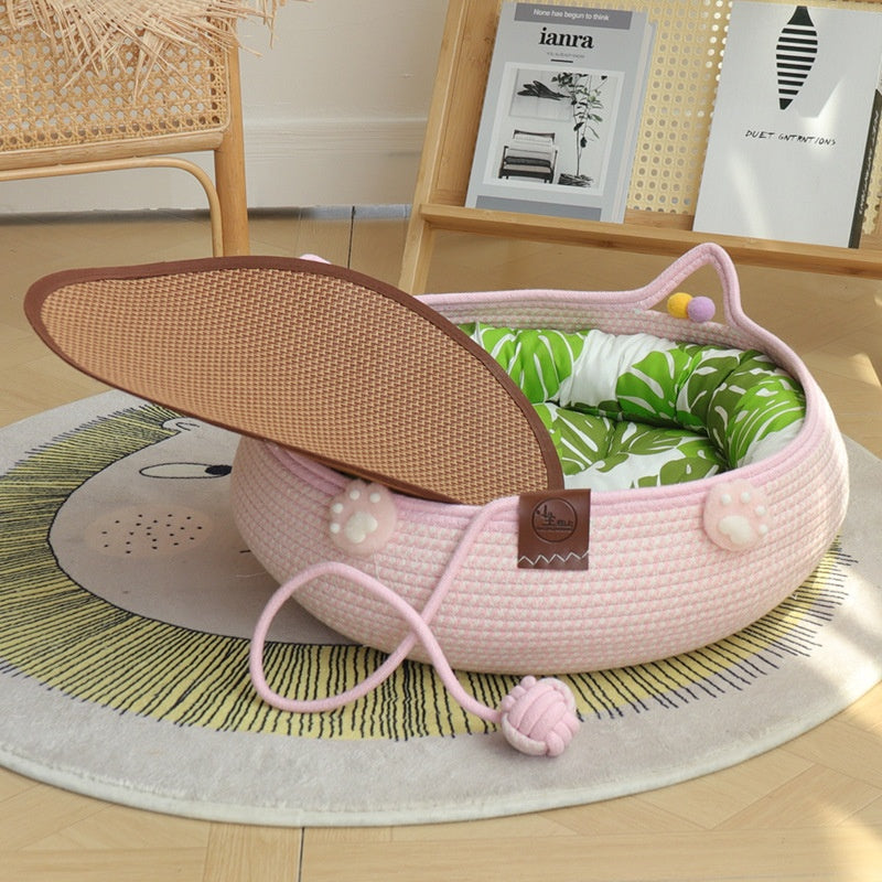 KFX-4777661 Bamboo Weaving Cat Kennels with Cotton Pad, Ideal for Pets in Various Styles and Sizes