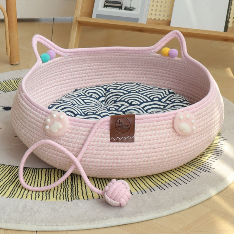 KFX-4777661 Bamboo Weaving Cat Kennels with Cotton Pad, Ideal for Pets in Various Styles and Sizes