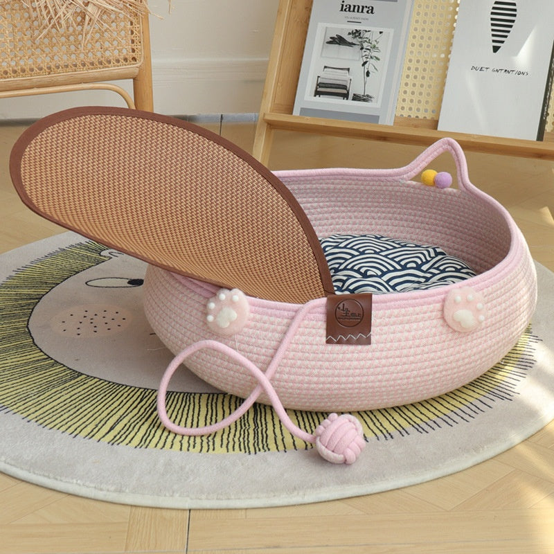 KFX-4777661 Bamboo Weaving Cat Kennels with Cotton Pad, Ideal for Pets in Various Styles and Sizes