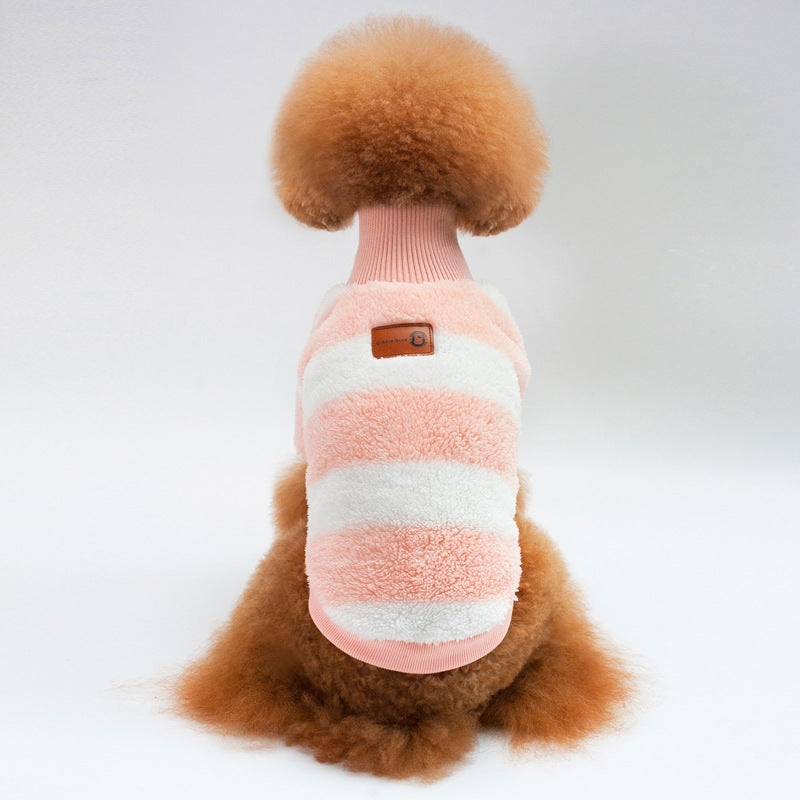 KFX-4777789 Cozy Coral Fleece Striped Two-Legged Casual Clothing for Pets