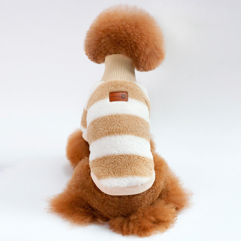 KFX-4777789 Cozy Coral Fleece Striped Two-Legged Casual Clothing for Pets